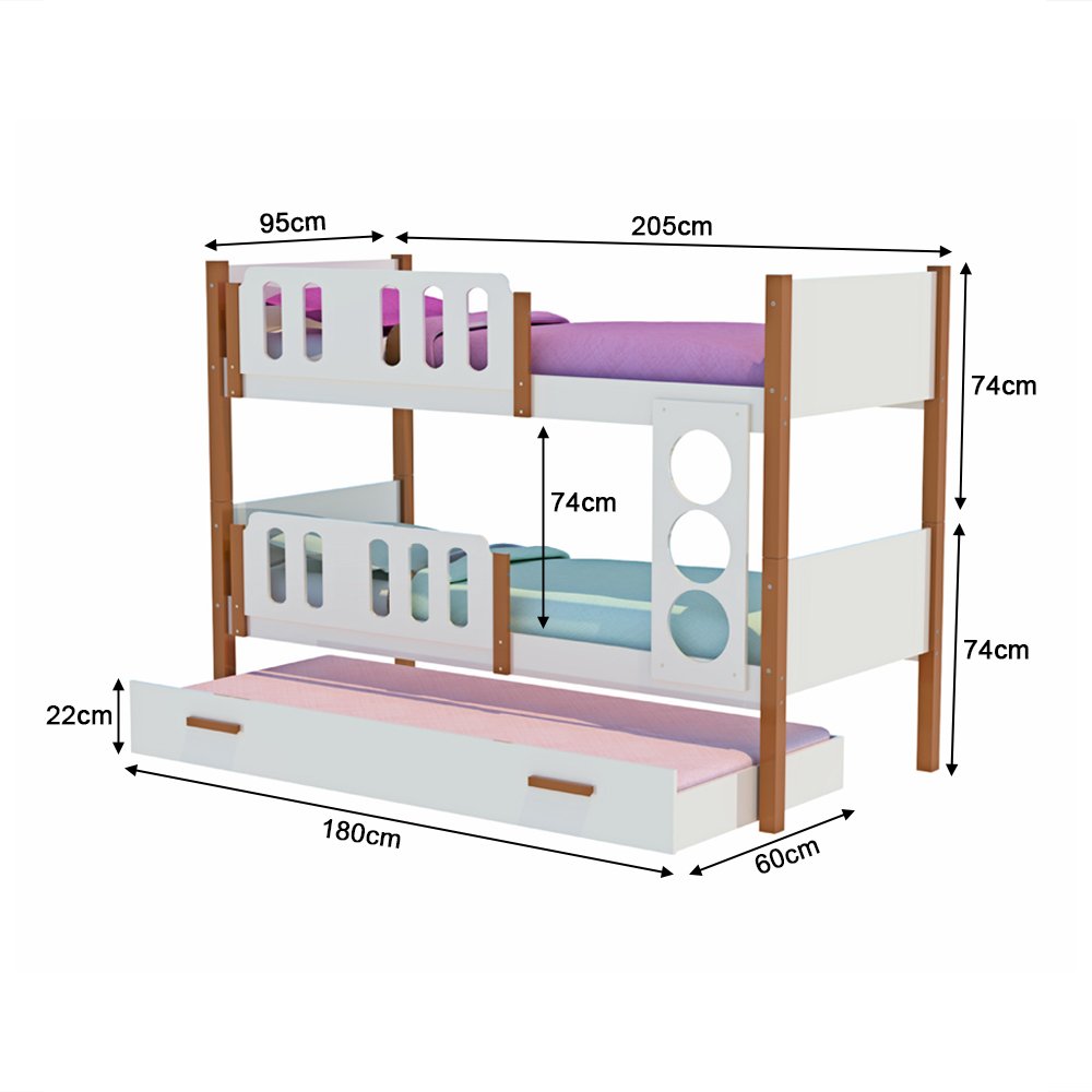 Beliche Solteiro Ônix com Cama Auxiliar - Branco com Mel - 5