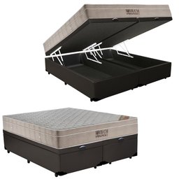 Cama Box Baú King Sintético Bipartido + Colchão Ortobom Airtech Molas Ensacadas 65x193x203 Marrom - 1