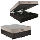 Ver imagem 1 de Cama Box Baú King Sintético Bipartido + Colchão Ortobom Airtech Molas Ensacadas 65x193x203 Marrom