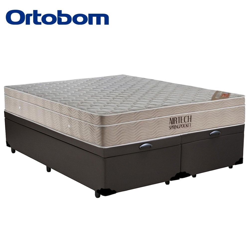 Cama Box Baú King Sintético Bipartido + Colchão Ortobom Airtech Molas Ensacadas 65x193x203 Marrom - 6