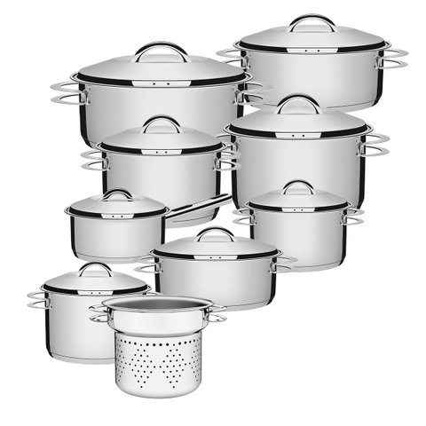 Jogo de Panelas 9 Peças Inox Fundo Triplo Solar Tramontina