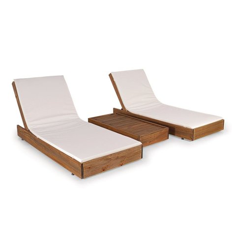 Conjunto 2 Espreguiçadeiras 2 Almofadas 1 Mesa Lateral Versatti Rustic Yescasa Marrom/Nogueira