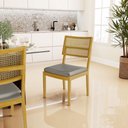 Ver imagem 3 de Kit Com 6 Cadeiras Milena Madeira Maciça Assentos Estofados Encostos De Tela Palha Sextavada Veludo