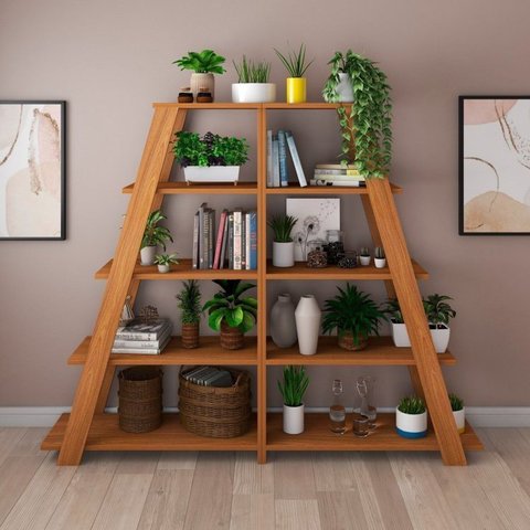 Kit 2 Estantes Escada Multiuso para Livros 5 Prateleiras 134CMX164CM Marrom Artany