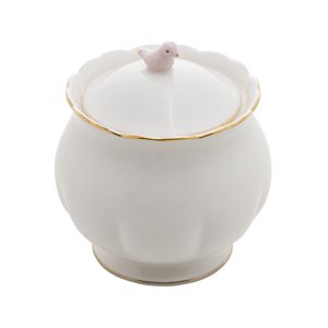 Açucareiro de Porcelana Branca Birds Design Plate Colorido Wolff