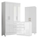 Ver imagem 1 de Guarda Roupa com Espelho Infantil Sobral com Cômoda Vênus e Armário Multiuso Jade Branco Brilho – Mo