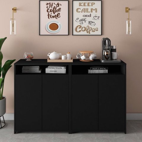 Conjunto 2 Balcões para Escritório Cantinho do Café Home Office Cool Preto
