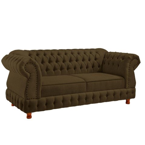 Sofá Chesterfield Moscatto 3 Lugares Via Encanto Veludo Marrom
