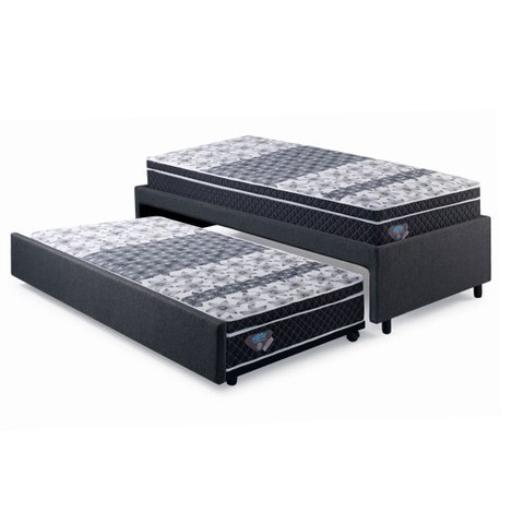 Bicama Box Solteiro Linho Cinza 88x188 com Dois Colchões Gransleep Verticoil Ecoflex