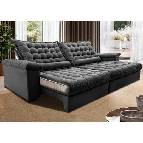 Sofá Retrátil e Reclinável 2,95m Molas Ensacadas Cama inBox Big Space com Bordado 3D Velusoft