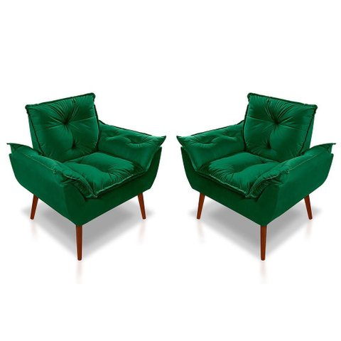 Kit 02 Poltrona Opala Decorativa Suede Verde