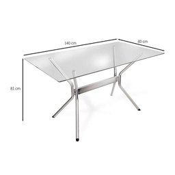 Conjunto: Mesa Sala Jantar Loire c/ Tampo Vidro 150cm + 6 Cadeiras Lisboa Cromado/Courano Branco - - 2