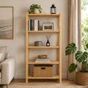 Ver imagem 4 de Estante Multiuso Madeira Nichele 140x62cm Eucalipto Natural Cru 5 Prateleiras Organização