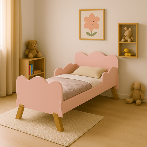 Mini Cama Angel Rosa Infantil Juvenil Nuvem para Crianças com Grade de Proteção de Mdf