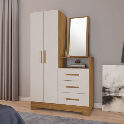 Cômoda para Quarto 3 Gavetas e 2 Portas com Espelho NT5165 Marrom/Freijó Trend/Off White
