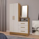 Ver imagem 1 de Cômoda para Quarto 3 Gavetas e 2 Portas com Espelho NT5165 Marrom/Freijó Trend/Off White