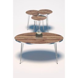 Conjunto de Mesa de Centro 4 Peças - Madeira com Prata - 1