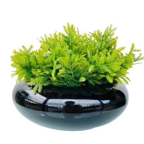 Vaso cachepot preto ikebana bacia enfeite de mesa c/ planta