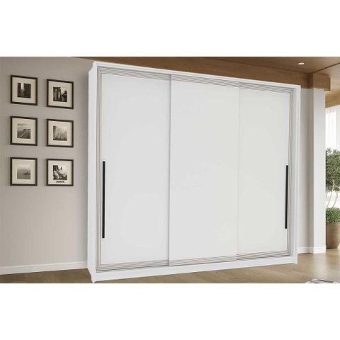 Guarda Roupa Casal 3 Portas de Correr e 4 Gavetas Valência Branco - Politorno