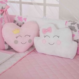 KIT BERÇO COMPLETO BEBE MENINO E MENINA COM 11PÇS DOCE CHUVA DE AMOR COM SAIA E MOSQUITEIRO NUVEM - 4