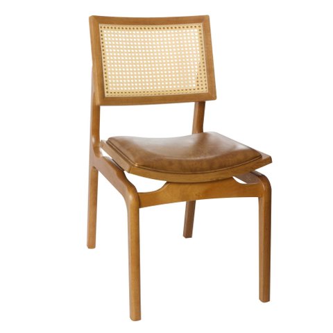 Cadeira Milão Assento Estofado com Encosto em Palhinha Amêndoa