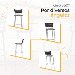 Kit 2 Banquetas Alta Banco para Balcão Junco Preto Àrea Gourmet Ilha Bancada bares Churrasqueira - 5