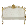 Cabeceira King Imperial Rainha Entalhada Laca Branca Apliques Folheados a Ouro Veludo Branco - 1