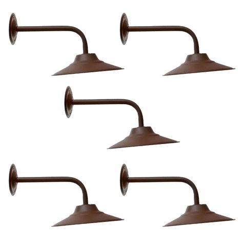 Kit 5 Arandela Retrô Externa Prato Alumínio Braço Curvo 30cm Marrom