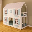 Ver imagem 1 de Beliche Montessoriano Casinha Bela com Coração 4 Janelas Venezianas - Madeira Maciça Branco/Rosa/