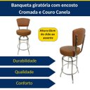 Ver imagem 4 de Conjunto 3 Banquetas Altura 65cm Bar Giratória Cromada com Encosto Assento Grosso Cor Canela
