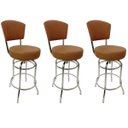 Ver imagem 1 de Conjunto 3 Banquetas Altura 65cm Bar Giratória Cromada com Encosto Assento Grosso Cor Canela