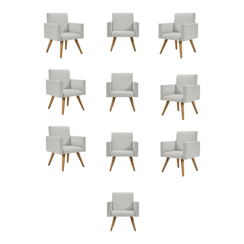 Kit 10 Poltronas Decorativa Cadeira Escritório Recepção Linho Cor:Linho Cinza Claro