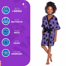 Roupão Banho Aveludado Infantil Wandinha Menina 2 a 12 Anos Lepper M (6 a 8 Anos) - 3