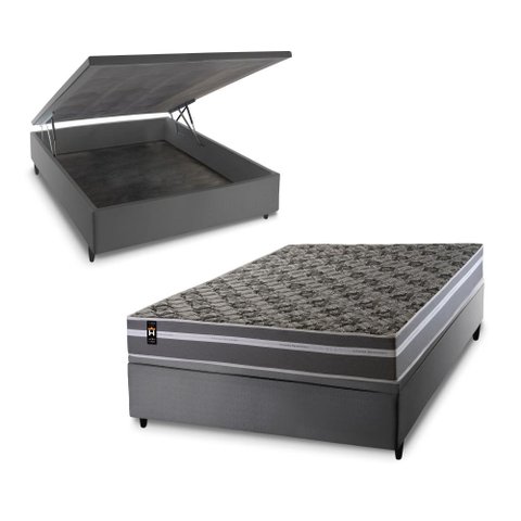 Conjunto Box Baú Casal Miami Cinza 138x188x69 Espuma D33