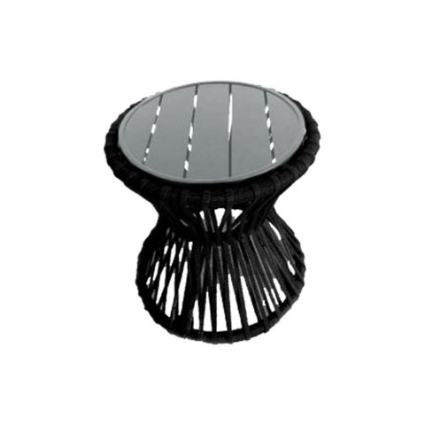 Mesa de Centro Sol em Corda Náutica e Base em Alumínio Cinza 50cm Preta