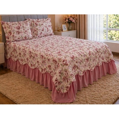 Kit Cobre Leito Casal King Belize Matelassê Rosê Escuro 3 Pçs 400 Fios
