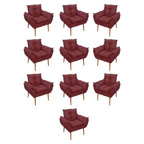 Kit 10 Poltronas Opala Sala Quarto Recepção Salão Suede Cor:marsala