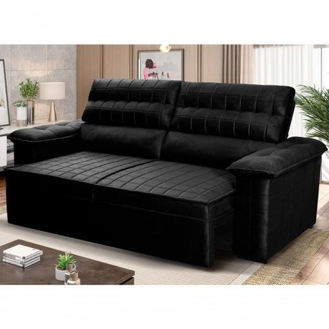 Sofá Retrátil Reclinável 2 Lugares com Molas 1,80m Quantum Suede Velut Preto - King House