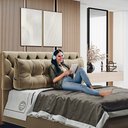 Ver imagem 2 de Almofada para Cabeceira Encosto Apoio Lombar Spot 140cm com Porta Celular Veludo - Desk Design