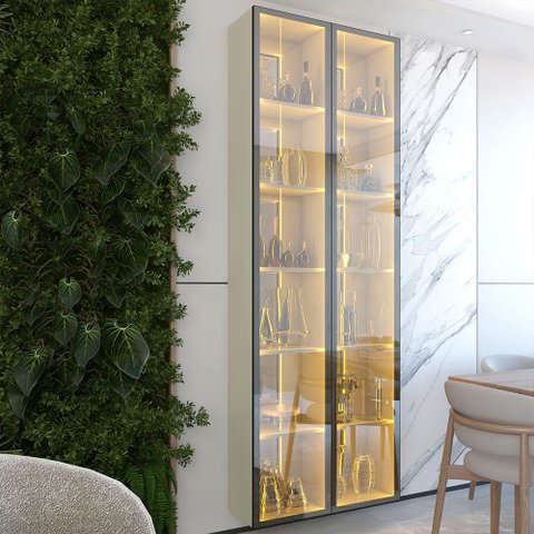 Cristaleira Conjunto 2 Torres Luminare Reflecta LED 100% MDF Off White - Gelius