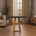 Ver imagem 2 de Mesa para Sala de Jantar Tampo Redondo com Vidro 117cm Vitória Marrom/Ype/Preto