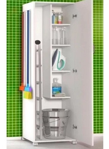Balcão Armário Branco C/ 1 Porta Multiuso 4 Rodinhas - 4