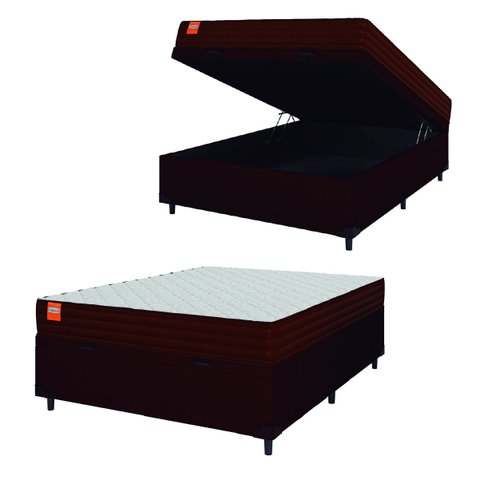 Cama Box Baú Casal Colchão Molas Qatar 138x188x63cm Marrom/branco- Suporta até 150kg por Pessoa