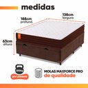 Ver imagem 4 de Cama Box Baú Casal Colchão Molas Qatar 138x188x63cm Marrom/Branco- Suporta até 150kg por Pessoa