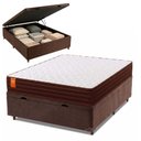Ver imagem 1 de Cama Box Baú Casal Colchão Molas Qatar 138x188x63cm Marrom/Branco- Suporta até 150kg por Pessoa