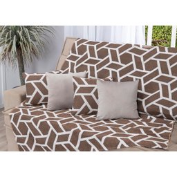 Kit Manta de Sofá 2,20 X 1,50 + 4 Capas de Almofada Jacquard e Suede:geométrico Marrom com Avelã - 1
