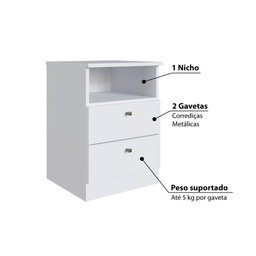 Mesa de Cabeceira Infantil Irlanda com 2 Gavetas - Branco - 3