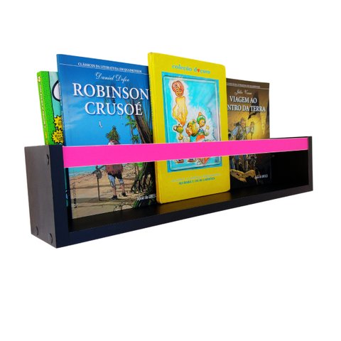 Prateleira para Livros Infantis Nicho Organizador Pelúcia Quarto de Criança Mdf Preto 55 Cm:rosa