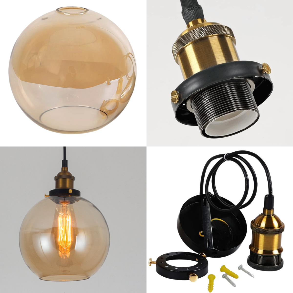 Lustre Pendente 20cm Vidro Âmbar Industrial Retrô Vintage Luminária Teto E27 Gimpo Kjdd-e-187 - 7