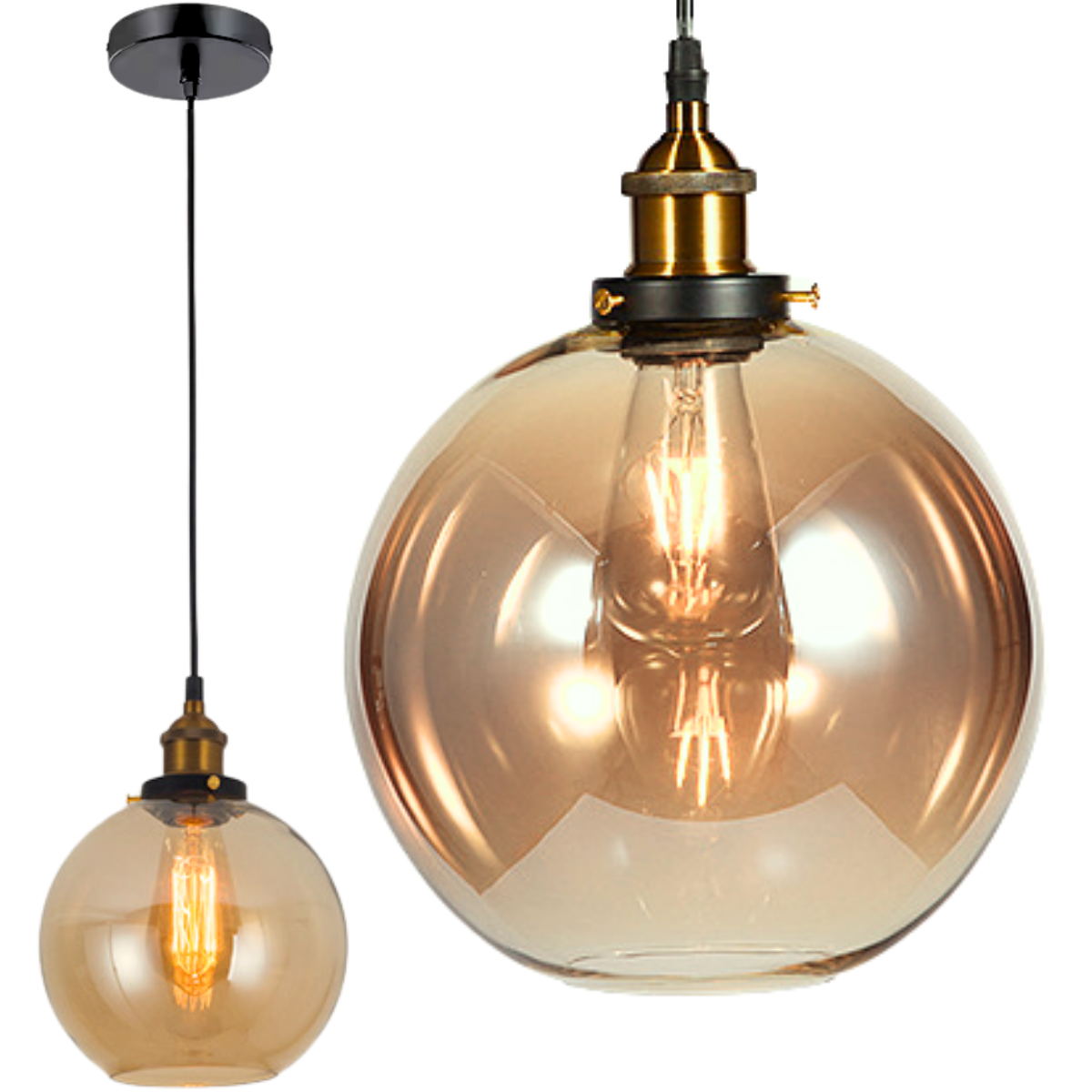 Lustre Pendente 20cm Vidro Âmbar Industrial Retrô Vintage Luminária Teto E27 Gimpo Kjdd-e-187 - 1